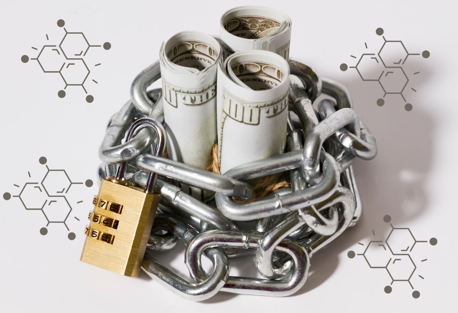 Financial Security: Locks and chains surrounding money.